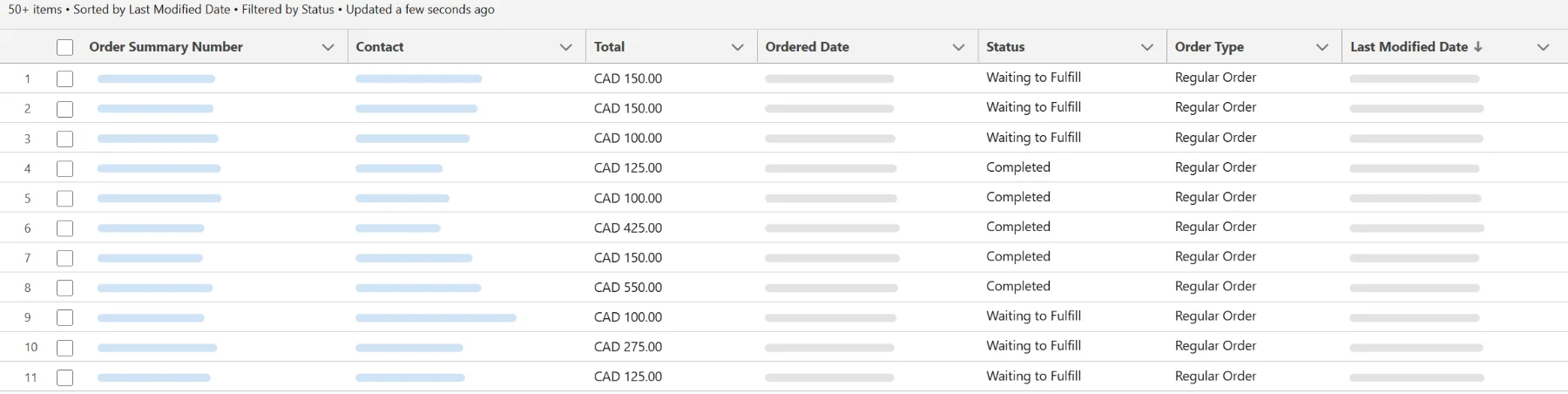 Rhase online ticketing order list with order totals, status and order type